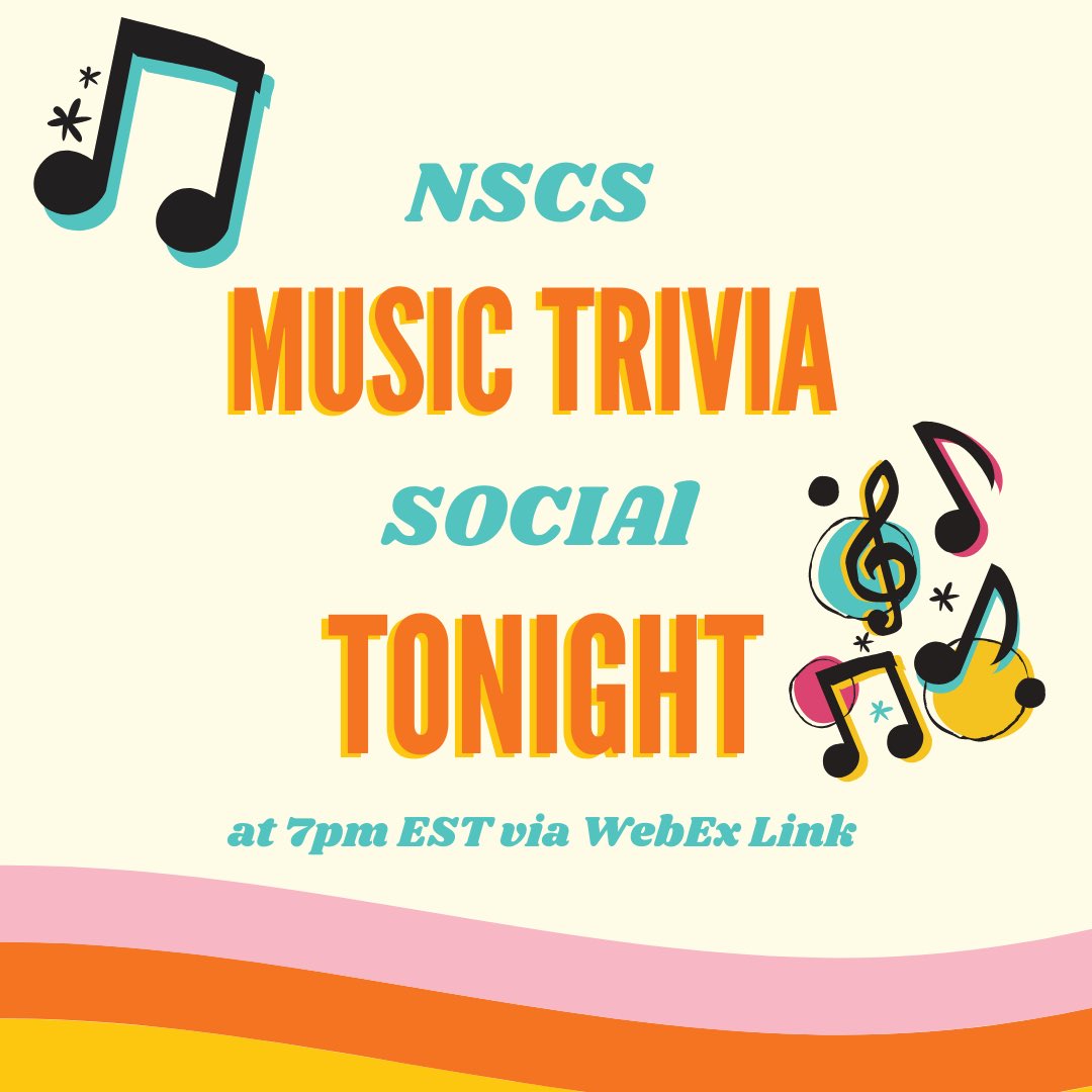 NSCS_CMU's tweet photo. Friendly reminder: we have our Music Trivia Social tonight tonight at 7pm EST via WebEx. We will be using Kahoot to play our music trivia. Winners will get an NSCS SWAG bag!! Hope to see you there #fireupnscs🔥👆🏼 
•
•
https://t.co/0i33vX6GZU https://t.co/eidBKUtBVp