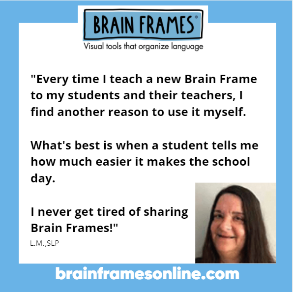 vividolearning's tweet photo. #brainframes - six visual tools with sooooo many uses for SLPs, special educators, classroom teachers, and counselors! There's still time to register for our May online course! Learn more at https://t.co/QogrQbcklf #brainframes #maketheinvisiblevisible https://t.co/hjSBU0zr8f