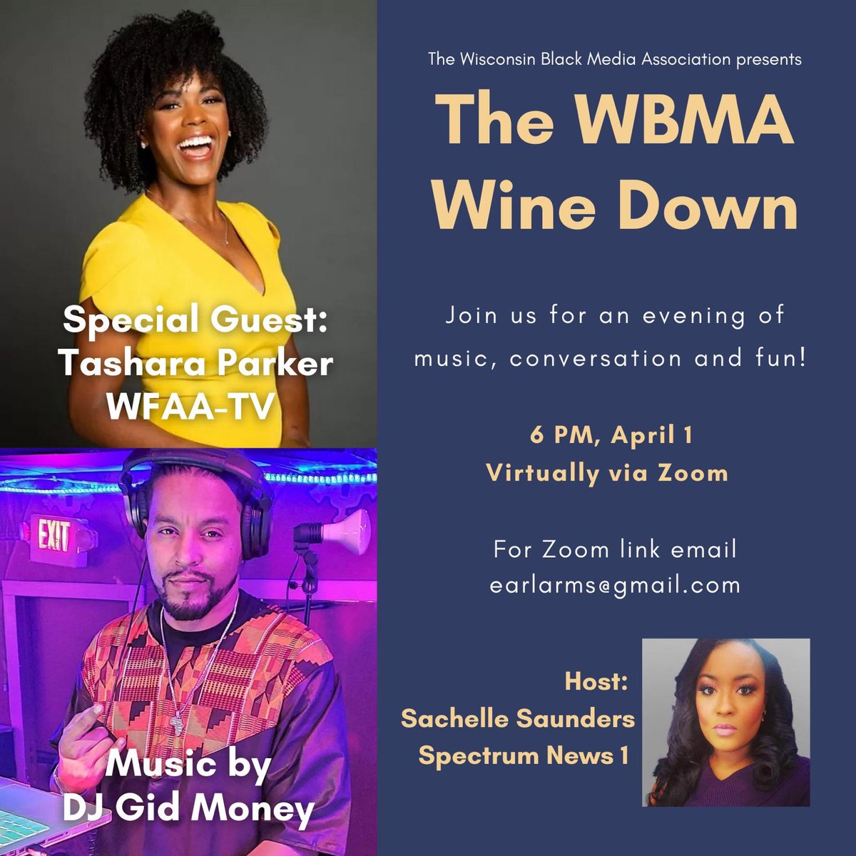 SachelleOnAir's tweet photo. Black journalists/media across Wisconsin and beyond...join us for a little lighthearted conversation and chill on April Fools Day.
We're bringing in the #BunMinistry and real talk with @TasharaParker
Brought to you by WBMA, a chapter of the @NABJ #share https://t.co/n2zvAXtZhm