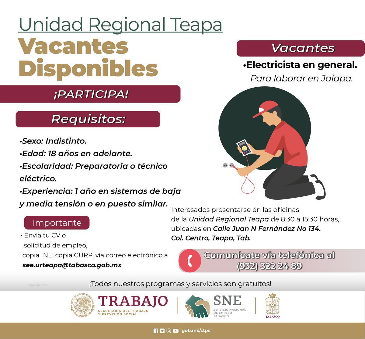 SNE_Tabasco's tweet photo. 📣 Oferta de empleo disponible en la Unidad Regional Teapa📣
Acércate a las oficinas del #SNETabasco Unidad Regional Teapa, ubicada en 📍Calle Juan N Fernández S/N Col. Centro, Teapa, Tabasco.
¡Te esperamos!
📄✅No olvides traer tus documentos https://t.co/wDy4k3jGkT