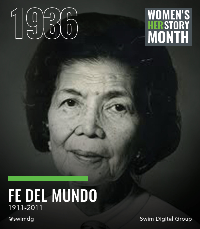 SwimDG's tweet photo. As Women’s History Month comes to an end, we would like to honor Fe del Mundo, the first female accepted into Harvard. Dr. Fe del Mundo made history by attending Harvard Medical School during a time when it was considered an all-male establishment. #WomensHistoryMonth https://t.co/Z7SS1Bi0dg