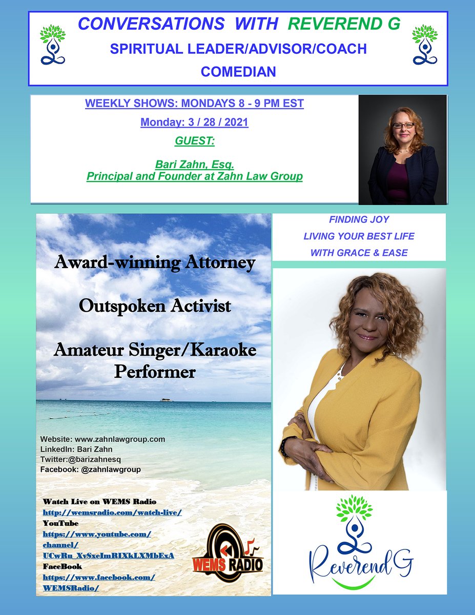 BariZahnEsq's tweet photo. Thrilled to be speaking with @GrenettaBM later!
Monday 8:00pm EST 
WEMS Radio https://t.co/gpVR3VhLFM
Facebook https://t.co/OZe01hM4i7
YouTube https://t.co/J5a7mziXEv https://t.co/Si5T8Rod6M