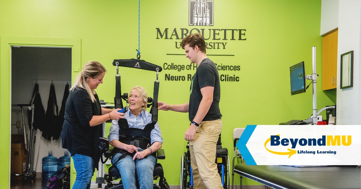 MarquetteAlumni's tweet photo. Learn from @MarquetteCHS Neuro Recovery Clinic faculty and a current PT student about how they are making a difference for adults and children coping with disorders from spinal cord and brain injuries to degenerative diseases. Register here: https://t.co/KKOuC0Bk78
#BeyondMU https://t.co/kn4csjIfPd