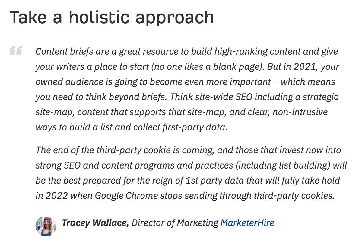 ahrefs's tweet photo. We asked 15 content marketing experts to answer this question: 

“Based on your experience, what’s the ONE thing you recommend companies and marketers should do to deliver outstanding content marketing this year?”

Here's @TraceWall's advice. https://t.co/xCFhRlIHMZ