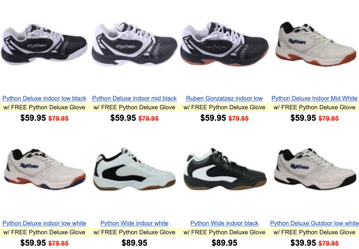 python racquetball shoes