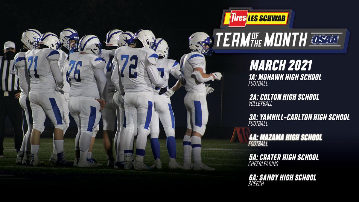 Congratulations to the March 2021 winners of the <a href="/LesSchwabTires/">Les Schwab</a> Team of the Month award! These teams are having success on the field and court,  getting it done in the classroom, and are serving their community.

Read more: osaa.org/awards/team-of… #opreps