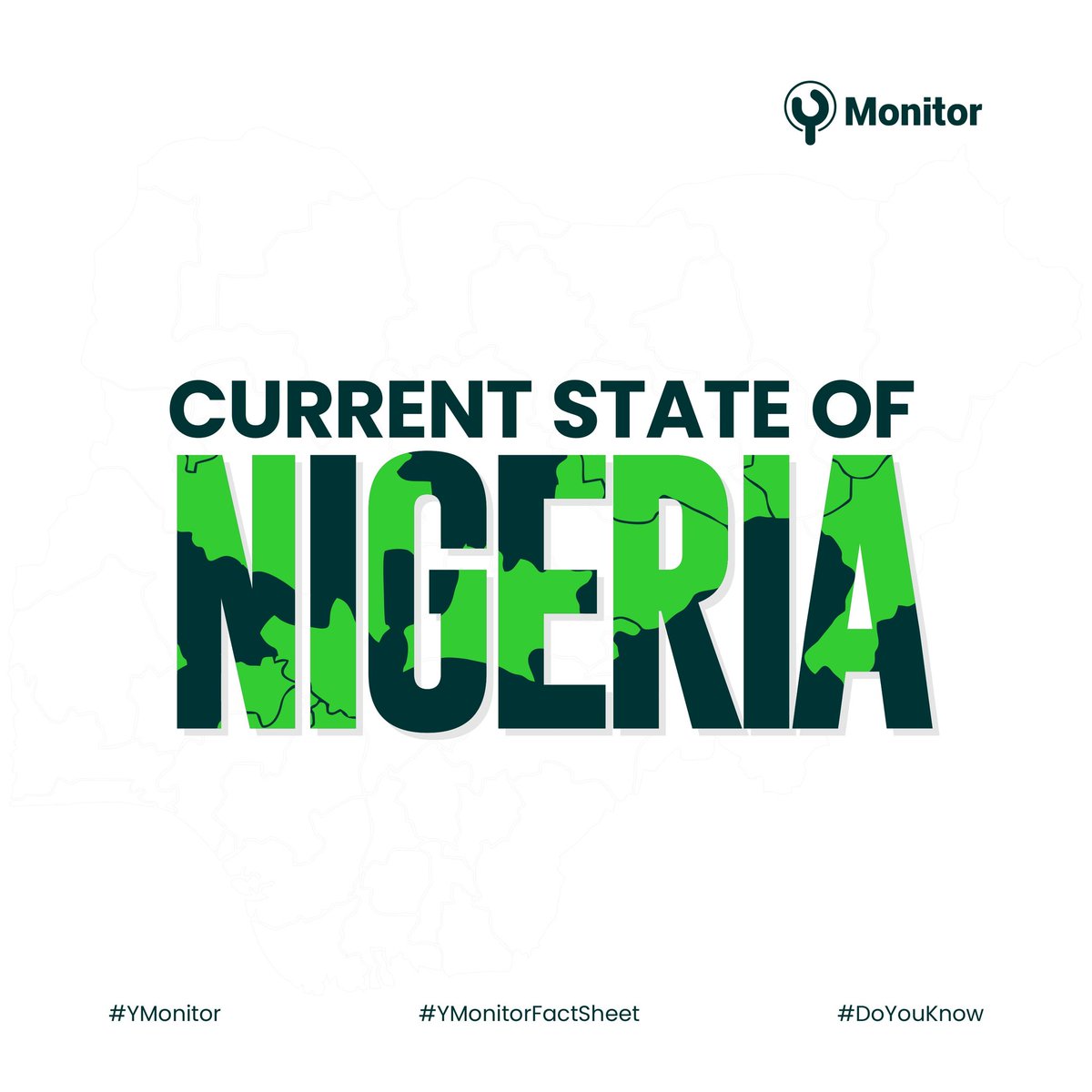 ymonitorng's tweet photo. How much do you know about the current state of the nation?
Our #DataOfTheWeek explores the current state of the nation, focusing on the unemployment rate, debt profile, poverty count and corruption index. We discovered that all these metrics had witnessed a significant ... https://t.co/geqe6ymTZa