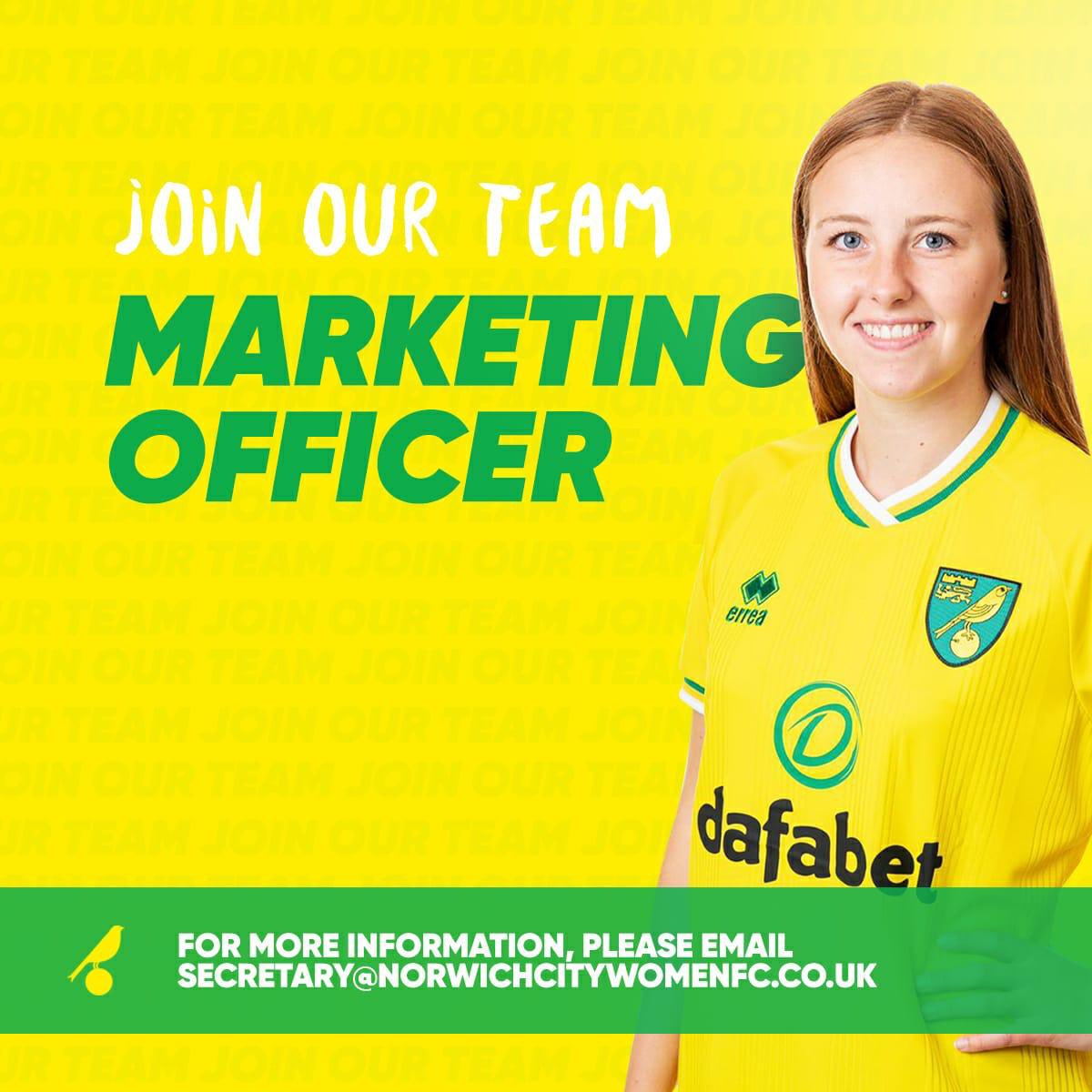 💛🚨We are hiring! 🚨💚

We’re looking for a marketing officer to join our team so if you think you’re right for the role please get in touch! 

#NCWFC #NCFC #WeAreHiring