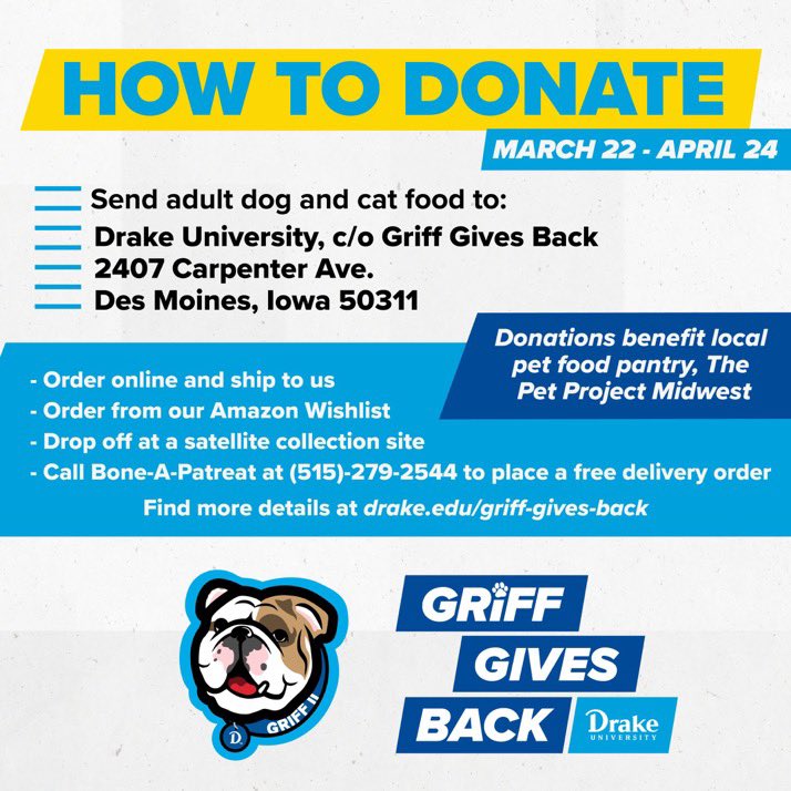 Griff Gives Back is a pet food drive organized by DrakeUGriff to
