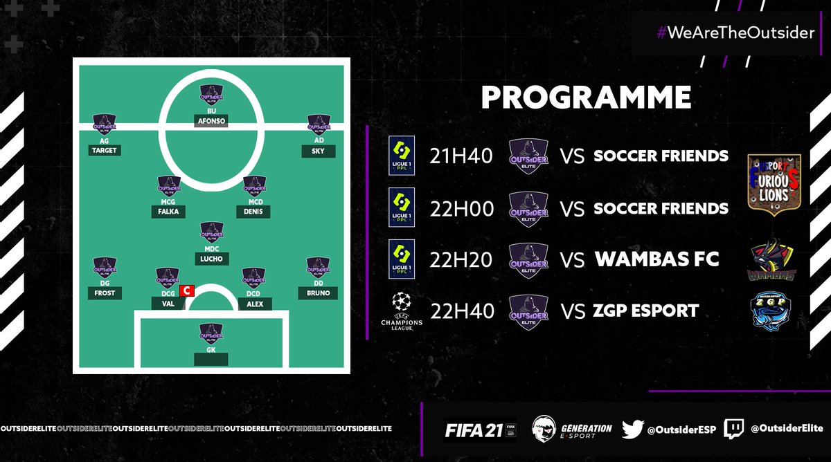 Voici notre programme et notre composition pour ce soir avec le début de la phase de retour et le retour de la LDC! 🔝