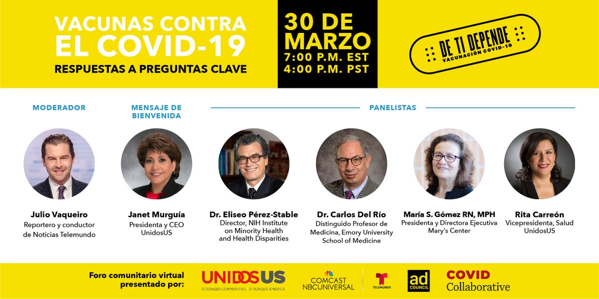 TelemundoEPET's tweet photo. Para dar más información al público y generar confianza en torno a las vacunas COVID-19, @adcouncil, #COVIDCollaborative y @weareunidosus unen esfuerzos en un Town Hall en donde abordarán las principales preocupaciones de la comunidad latina sobre este tema.
#ElPoderEnTi https://t.co/8UPSVq8Xe5