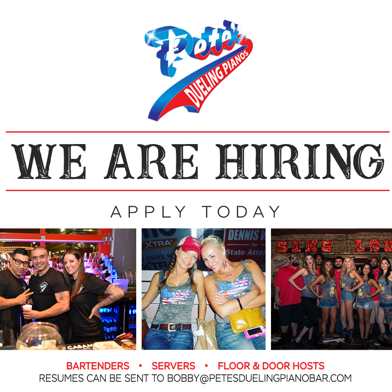 We Are Hiring Cocktail Servers! Come Work in a Fun Energetic Environment and Make Great Friends &amp; Money! Please email bobby@petesduelingpianobar.com  #peteshouston