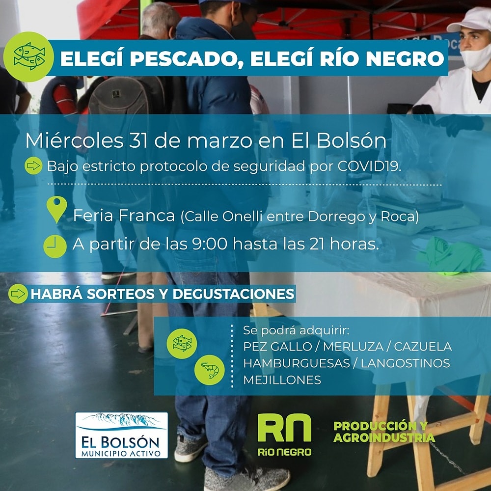 econprod_rn's tweet image. #Elegipescado 🐟 en El Bolsón 😋 

Este miércoles 😷 bajo estricto protocolo 😷 en Feria Franca, desde las 9hs.👌
 
#elegirionegro #comprelocal #comprerionegro #kilometrocero #consumirionegro