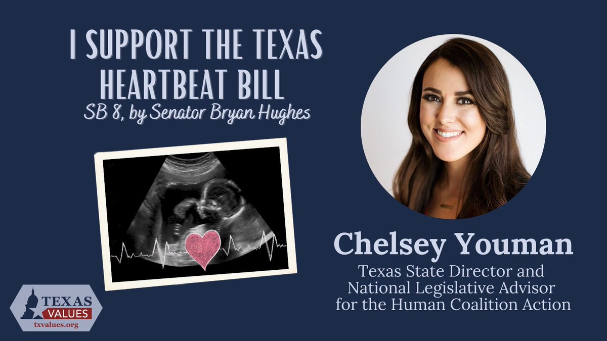 txvalues's tweet photo. Today SB 8, the Texas #HeartbeatBill, by @SenBryanHughes is up for a vote in the Texas Senate. Like & Retweet if you agree with @ChelseyYouman that #EveryHeartbeatMatters! #LifeIsEssential #TxLege https://t.co/kX6HygM4aM