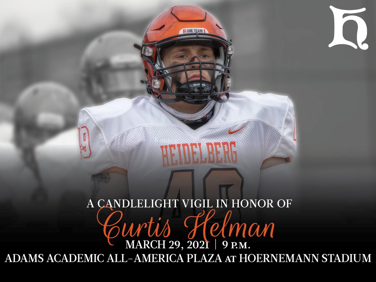 With the help of Rev. Paul Sittason Stark, we will be holding a vigil in honor of Curtis Helman this evening at 9 p.m. on the Adams Academic All-America Plaza at Hoernemann Stadium.  #CH49 #BergPride

heidelberg.edu/about/news/202…