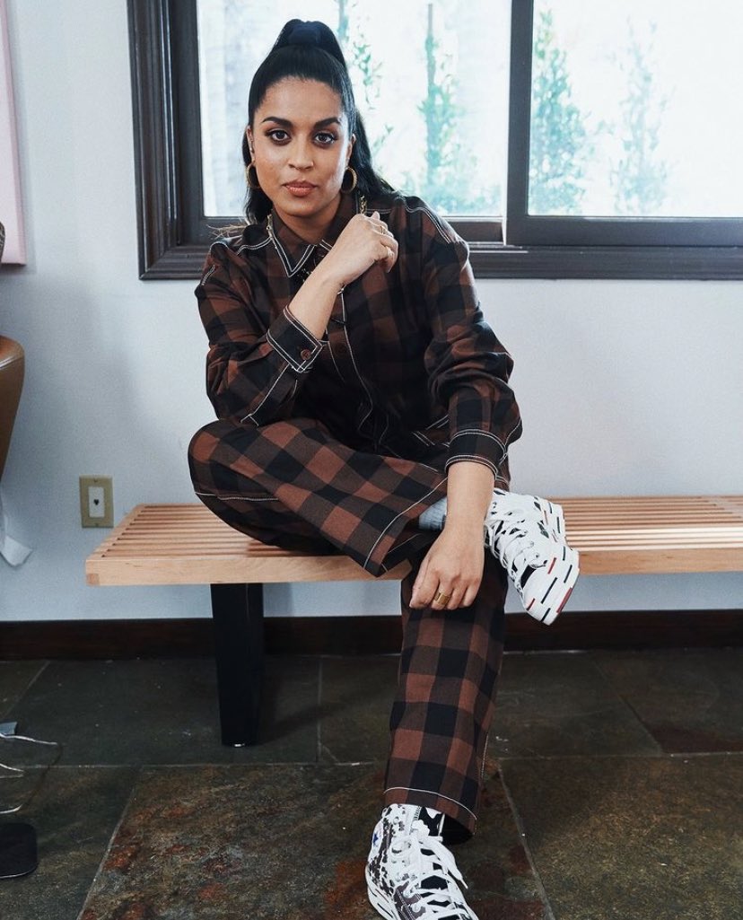 Lilly looks amazing in this full brown checkerboard stripe look