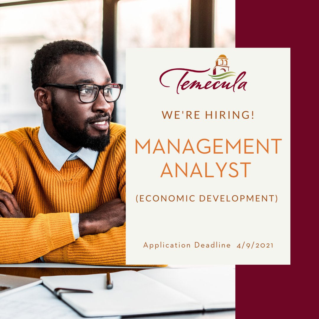 cityoftemecula's tweet photo. Know someone who has excellent writing & analyzing skills?👨📝
We are hiring a Management Analyst in our Economic Development Division.
Learn more 👉🏽 https://t.co/7nav9ynS1l
#Temecula #ManagementAnalyst #Hiring #TemeculaJobs #CityJob #Job #ApplyNow #LocalGovernment https://t.co/iBtoGbypCq