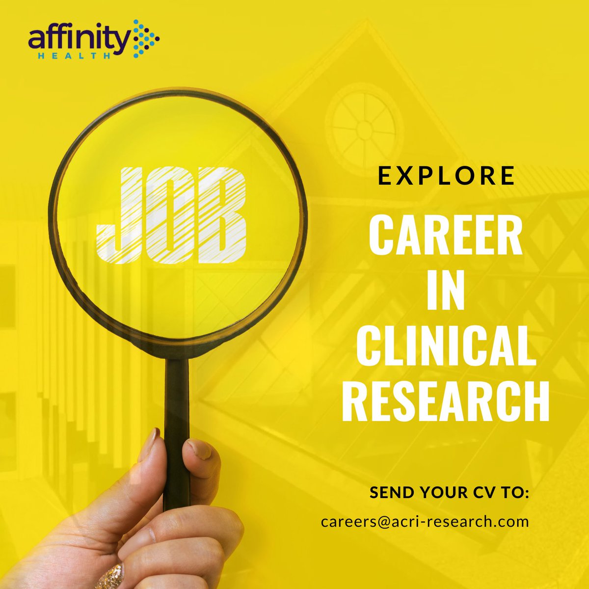 If you want to learn more about #careeropportunities at Affinity Health, please visit our website and contact us for more information.

Office: 630-491-1900
Website: affinityhealthcorp.com/careers/ 

#careerinresearch #clinicaltrials #affinityhealth #qualityhealthcare #healthcare
