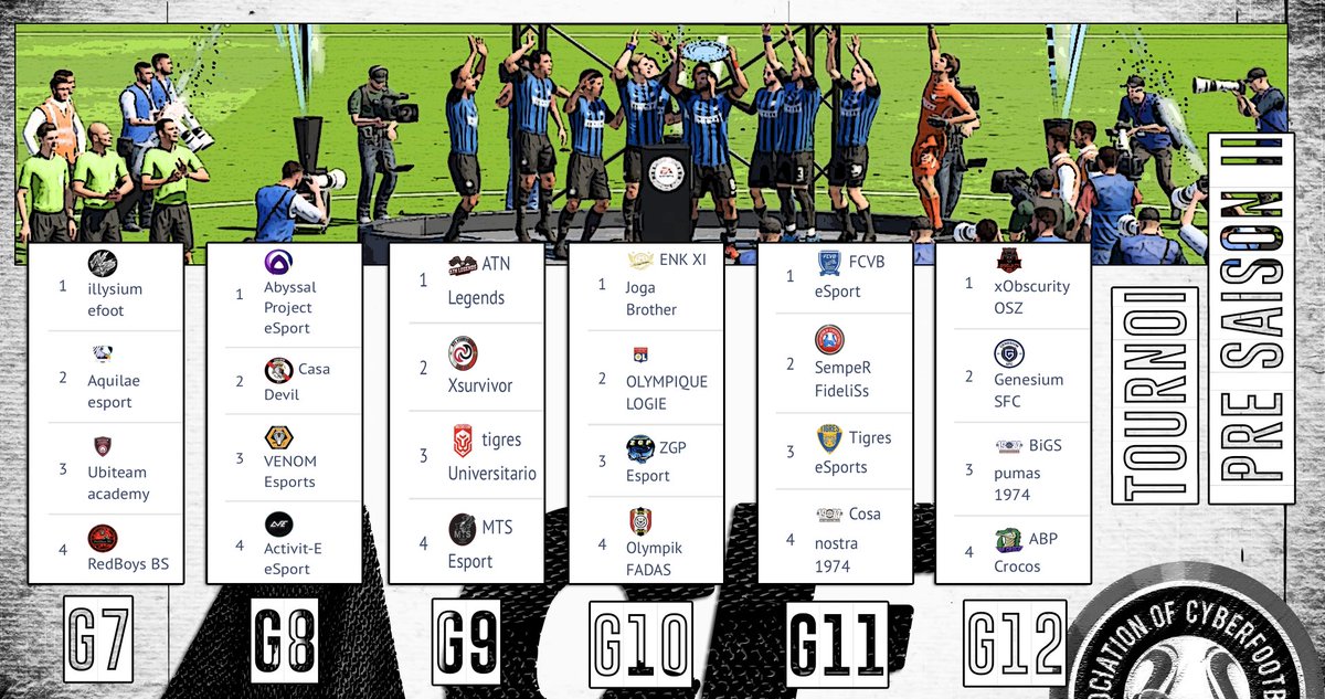 Tirage Tournoi Pré Saison II
📆 30/03 
🕘 Start 21:00
🎮 Match A/R
Good game ! RDV le 31/03 aux qualifiés pour une phase finale en live et commentée par <a href="/glanikon/">Monteur vidéo | Glanikon</a> !
 #ACF <a href="/acf_proclubs/">Association of Cyberfootball</a> #11v11 #FIFA21 #ProClubs