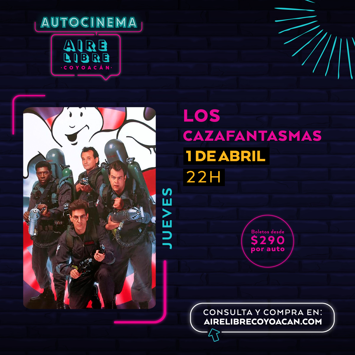 AutocinemaAL's tweet photo. Si te encantan los clásicos, no puedes perderte Los Cazafantasmas en nuestra pantalla gigante. Acompaña a #BillMurray y todo el equipo a atrapar fantasmas de los que no son amigables. Compra aquí tus boletos https://t.co/hPMRNOW440 https://t.co/rd7264qRZU