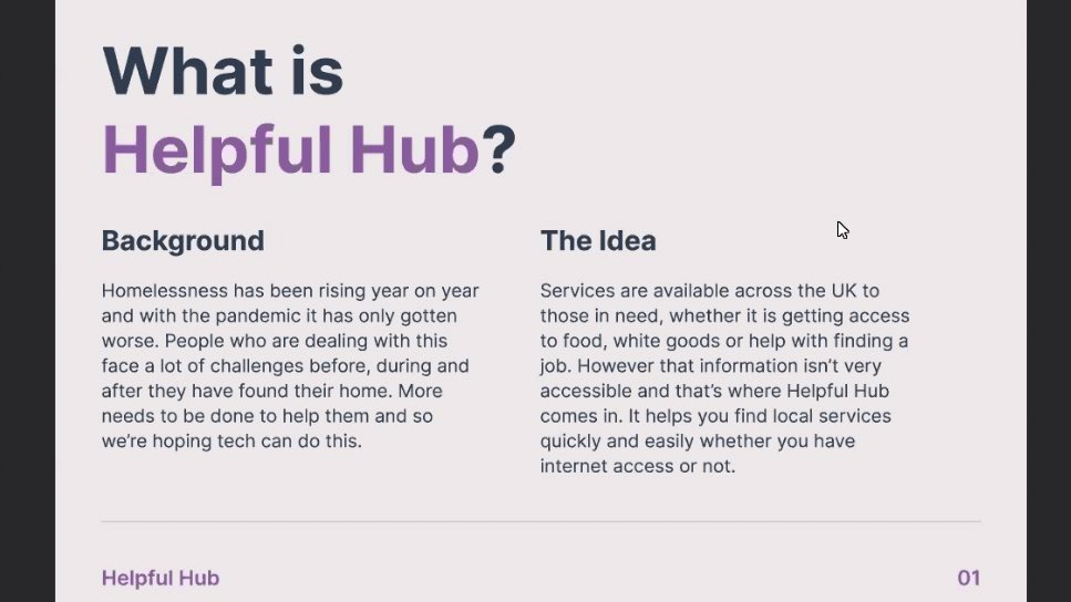 DeenDevelopers's tweet photo. Pitching now is Helpful Hub

#HackathonForHomelessness https://t.co/HHXvyQcNga