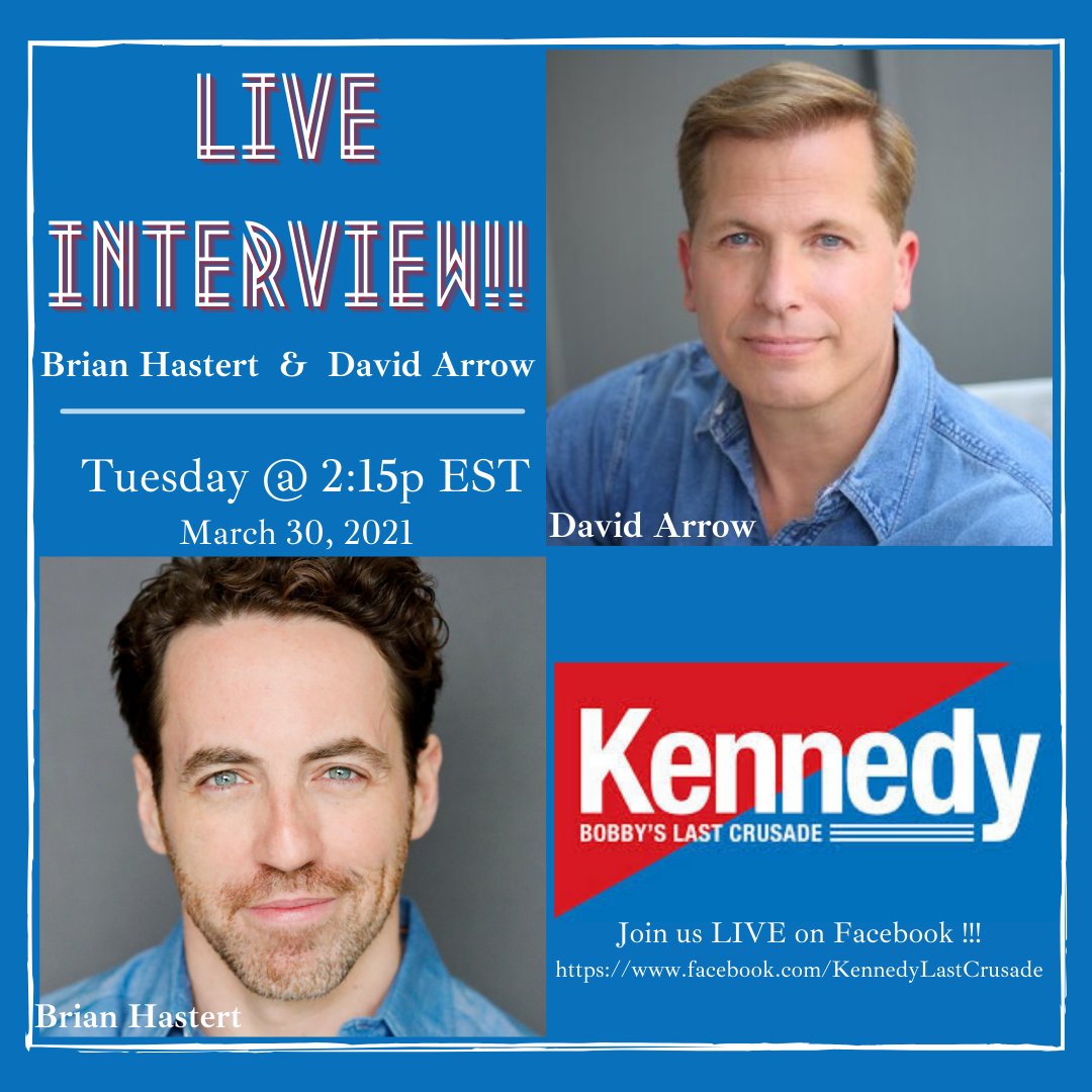 KCrusade's tweet photo. 🔷LIVE INTERVIEW!! 🔷
Join us LIVE on Facebook for an interview w/ Brian Hastert (@bhastert) a Brooklyn based actor, writer, creator, &amp; educator + author &amp; performer, David Arrow to chat about Kennedy: Bobby’s Last Crusade!!
.
STREAM: @bwayondemand at https://t.co/bsGtvgG2Lv⠀ https://t.co/6LDxruJNjj