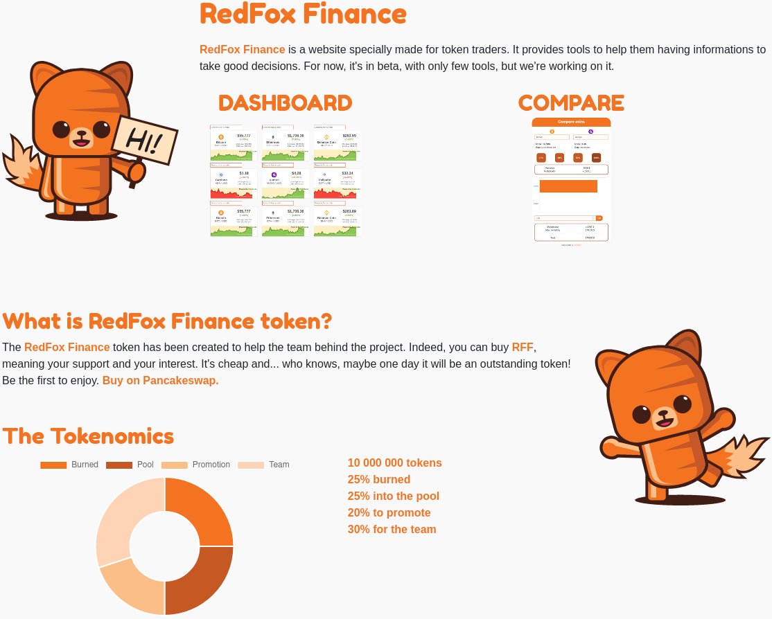 RedFox_Finance's tweet photo. Discover our new homepage. @RedFox_Finance #BSC #Binance #trading #RedFox #compare #dashboard https://t.co/ytz5WrbZTG