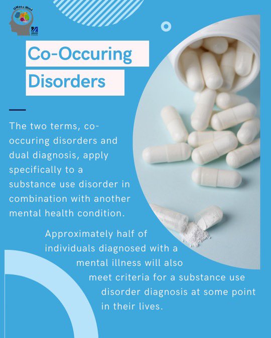 UMassMind's tweet photo. Important concepts to keep in mind if you or someone you know has been diagnosed with substance use disorder and another physical or mental ailment. #mentalhealth #endthestigma #substanceabuse #schizophrenia https://t.co/th3AqWzXDR