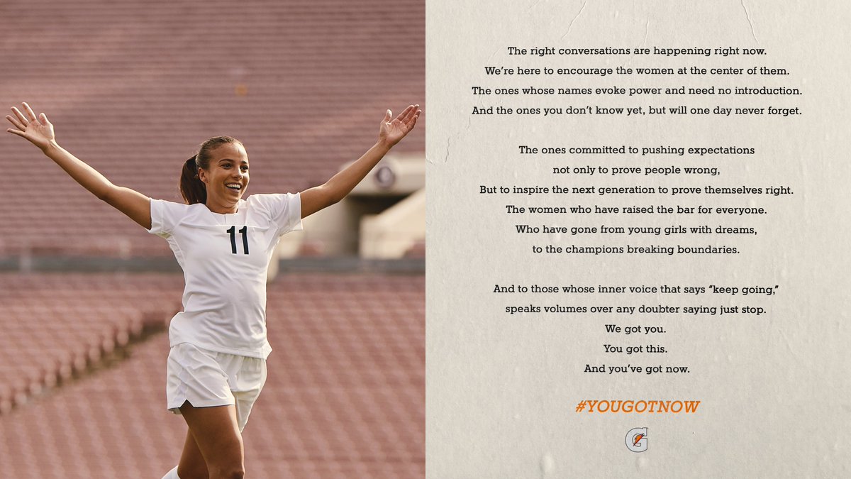 Gatorade's tweet photo. For the women committed to pushing expectations. 

You got this.

And #YouGotNow. 

@MalPugh https://t.co/PYCZFZvqcP