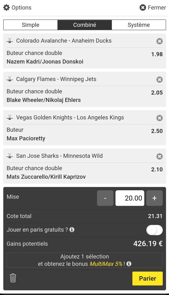 MacoProno's tweet photo. #NHL | 30/03/21 📅
#BetButeur | Hockey 🏒
➡️Le pick safe du jour
⌚Match 3h00
🍀 Wheeler ou ehlers 
🏦 Côte a 2,05 -> mise: 200€
🔥 +Fun double chance et simple 🤑 #MAXICOTE
🤞🏽GL à ceux qui suivent #JackpotMaco
#TeamParieurs #TeamParieur #HockeyTwitter https://t.co/szEGK6uupq
