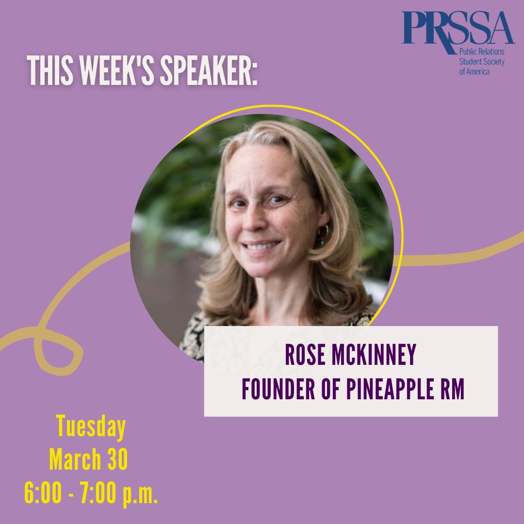 mnsuPRSSA's tweet photo. MEETING ALERT! Rose Mckinney, the founder of Pineapple Reputation Management, will be joining us tomorrow from 6-7 PM. Check your email for the Zoom link. 😈 https://t.co/MklsaBlsCz