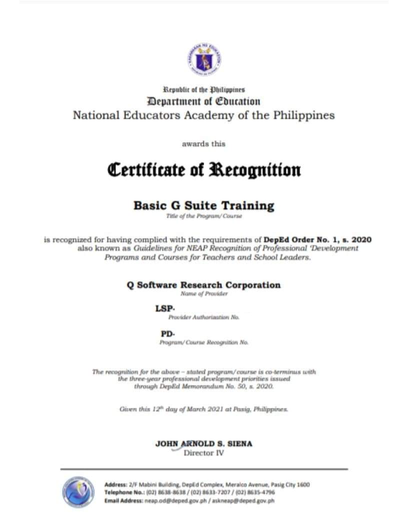 qsrcorp's tweet image. QSR proudly announces that our training programs are all recognized by DepEd, through the National Educators Academy of the Philippines! QSR is also an Authorized Learning Service Provider under NEAP.

#GoogleWorkspaceForEducation #GoogleEdu #GSuiteEdu #gsuiteforeducation