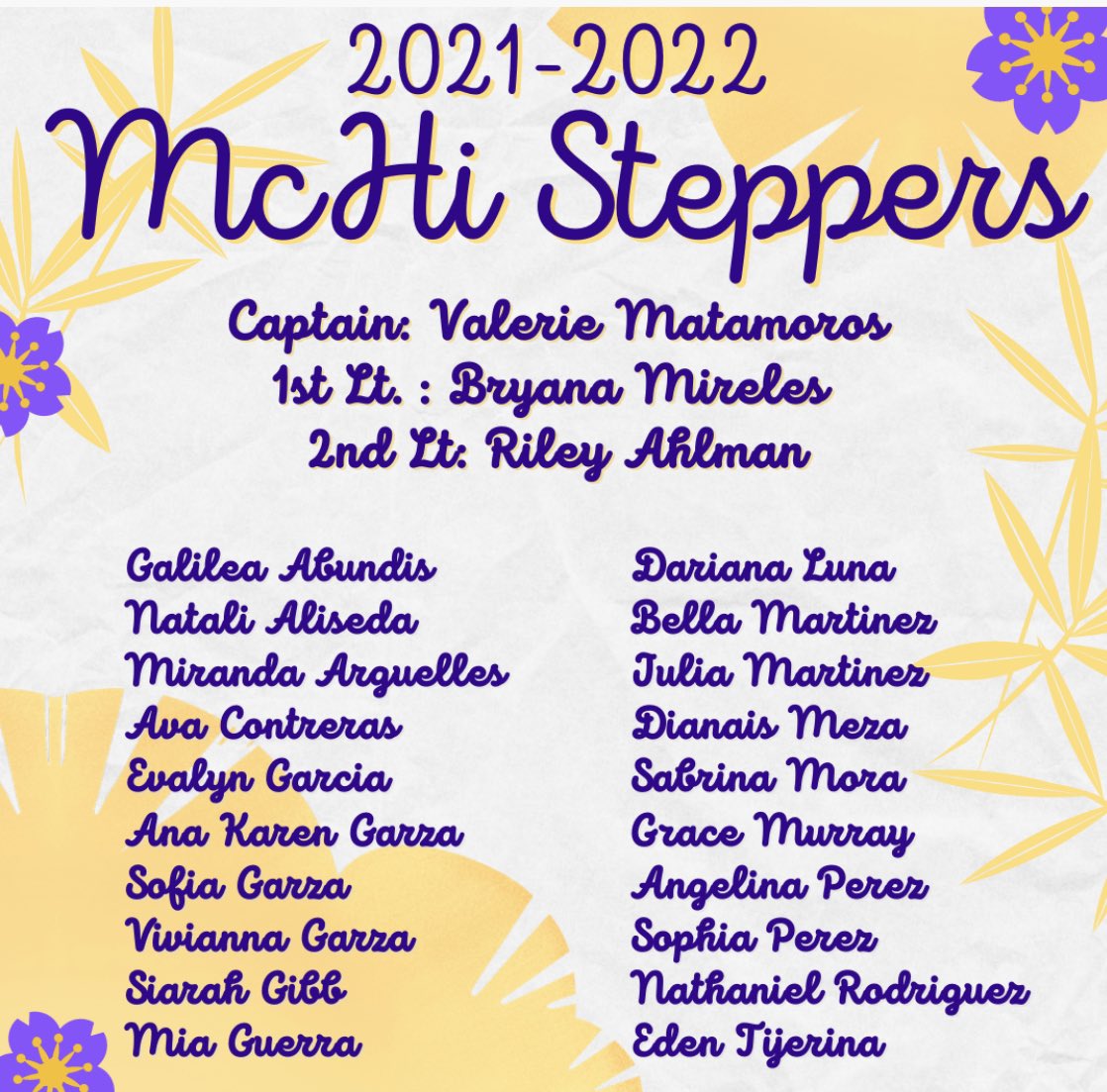 MchiSteppers's tweet photo. Congratulations McHi Steppers 2021-2022!💜💛@mcallenfinearts @Mchi_Yearbook @McHiPride https://t.co/rtkE7K4Xrd