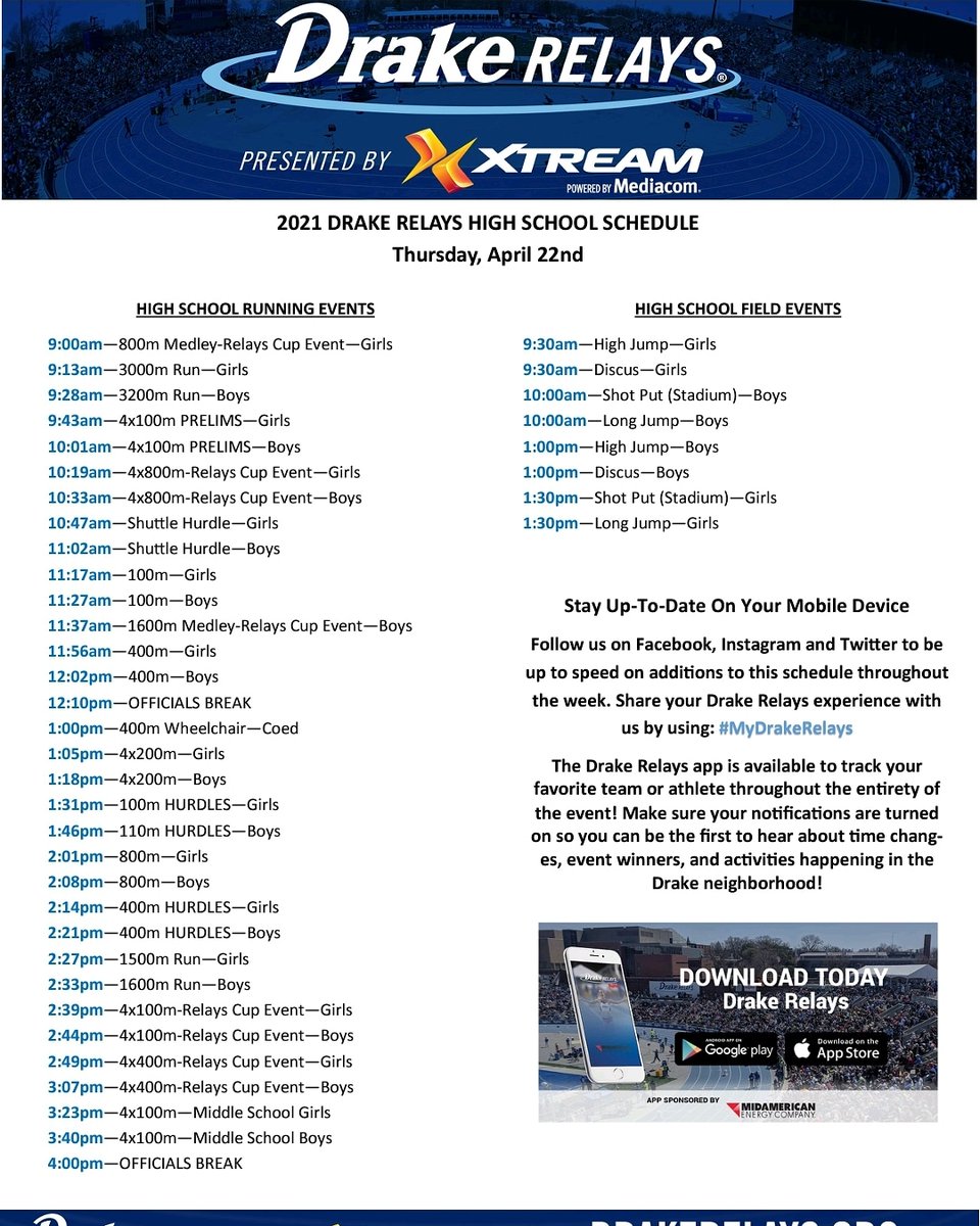 <a href="/DrakeRelays/">Drake Relays</a> Status Update March 29th, 2021 

godrakebulldogs.com/news/2021/3/29…