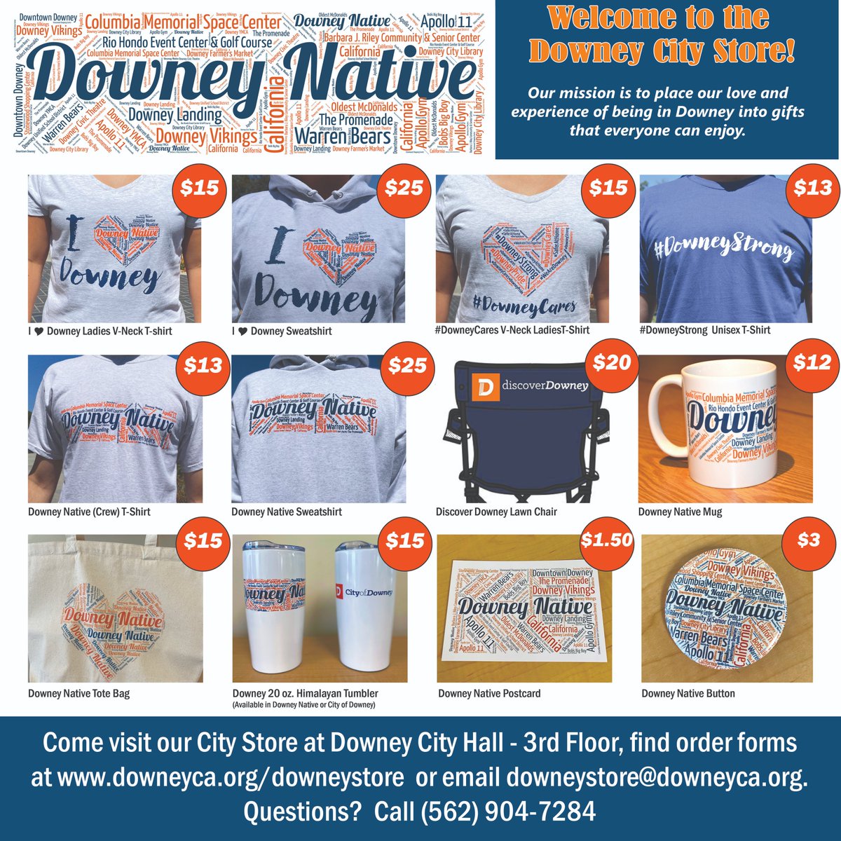 CityofDowney's tweet photo. If you love all things Downey, stop by our Downey City Store at City Hall or visit https://t.co/ExYx5EGscp to see all of the great City swag we have! Let’s show our Downey pride!

#DowneyStore #DowneyPride #DowneyCares #DowneyStrong #WeLoveDowney https://t.co/6NDr7eayLP