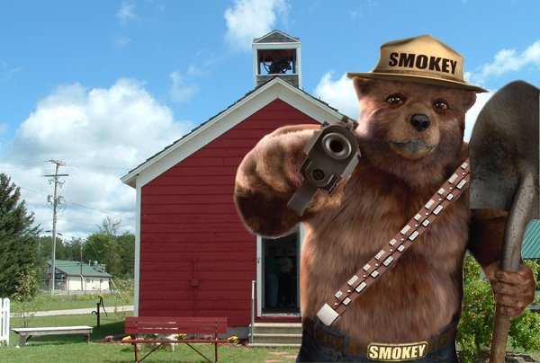 Nick_Shaun_'s tweet photo. If our right to bear arms is taken away, I am taking up the right to arm bears. They don't call him smokey for nun     😗💨🔫 https://t.co/hw2t9uhBZW
