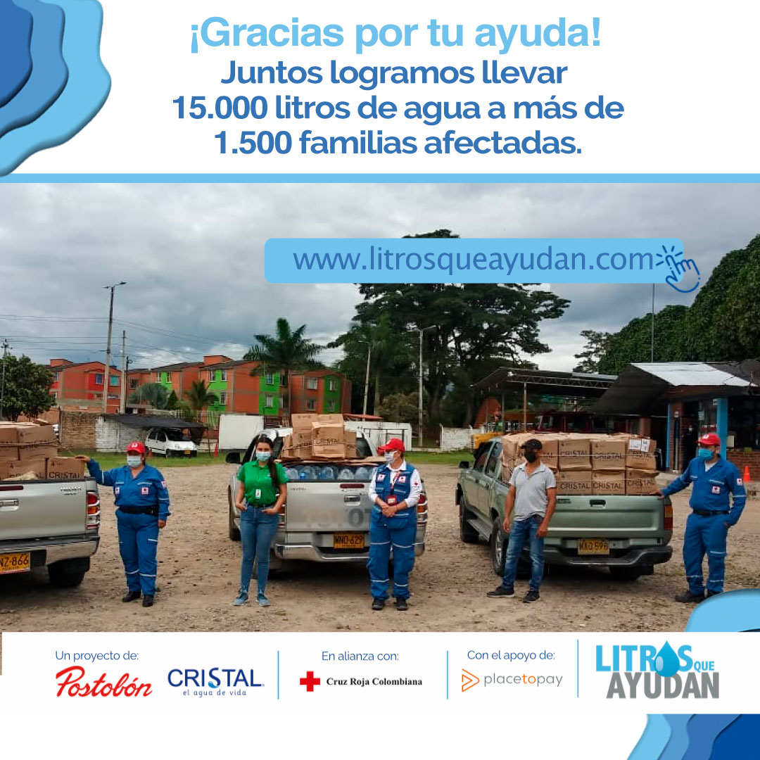 Juntos hacemos la diferencia y por eso llegamos a la meta, gracias a los colombianos que donaron agua. Puedes seguir donando para más emergencias como estas en litrosqueayudan.com.

#DonaLitros #LitrosQueAyudan