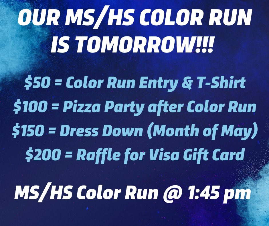 Fun Run tomorrow. There is still time to contribute.