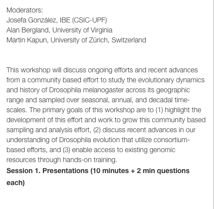 Dros_EU's tweet photo. Join is tomorrow at 3pm (EDT) for our workshop on "A community based approach to understanding Drosophila Evolution across Space and Time (DEST)". Besides #DrosEU and #DrosRTEC consortium members we will have talks by @danielrmatute @marakat and @Bernard_Y_Km #Dros21 @GeneticsGSA https://t.co/qGxFwvm2y1