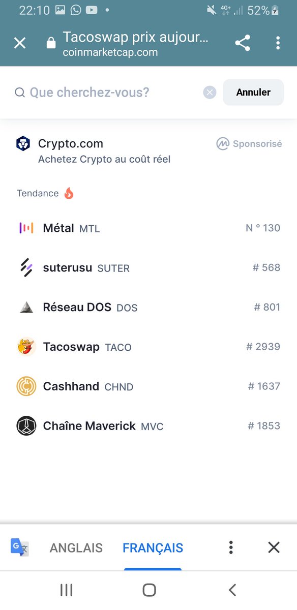 FTXkiller2k22's tweet image. 💥💥#tacoswap💥💥
Is on fire  #Coinmarketcap 

TOP TENDANCE !!!

Next step listing @binance
? 🙏 @cz_binance 
@TacoCrdSuccess @Project_Defi @tacoswapbyCRD @TacototheMooon 
@CRYPTO4YOUoff