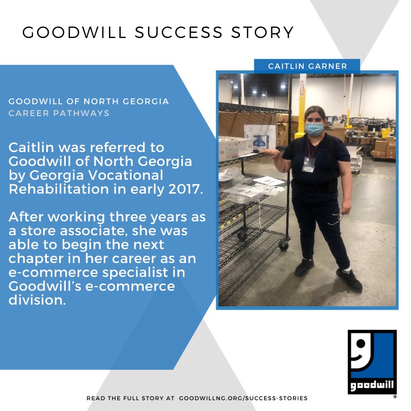 GoodwillNG's tweet photo. Caitlin Garner went from a being Georgia Vocational Rehabilitation referral to starting her career in e-commerce!
Learn more about her story and how Goodwill supports employees like Caitlin everyday via the link below. #GoodwillNG #PutPeopletoWork
https://t.co/6O13EORk18 https://t.co/dwYmggAR46
