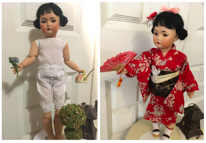 LonniCuriosity's tweet photo. My kids are all grown up and I guess I am "officially" an old lady (reverting back to my childhood self, as we old ladies will do.)  I am just really enjoying sewing costumes for my antique dollies. https://t.co/qG6ThRIa8A