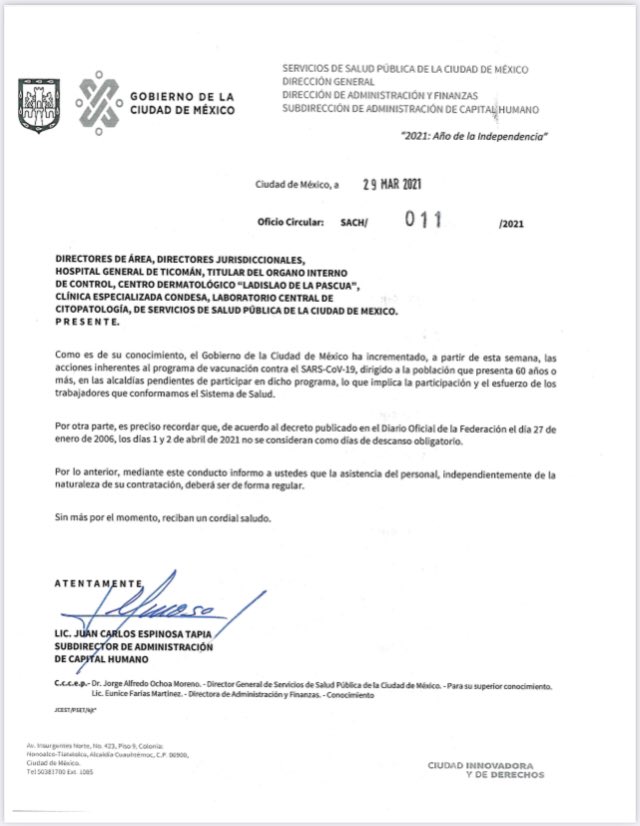 aDeCoB's tweet photo. @Claudiashein, @SeMujeresCDMX @CDMX_SIBISO público en general, nos llegó al parecer por un error a nuestro correo electrónico este oficio, y solo lo publicamos por la poca sensibilidad que tienen las autoridades hacia el ya muy desgastado personal de salud. https://t.co/yXWvyYHiTp