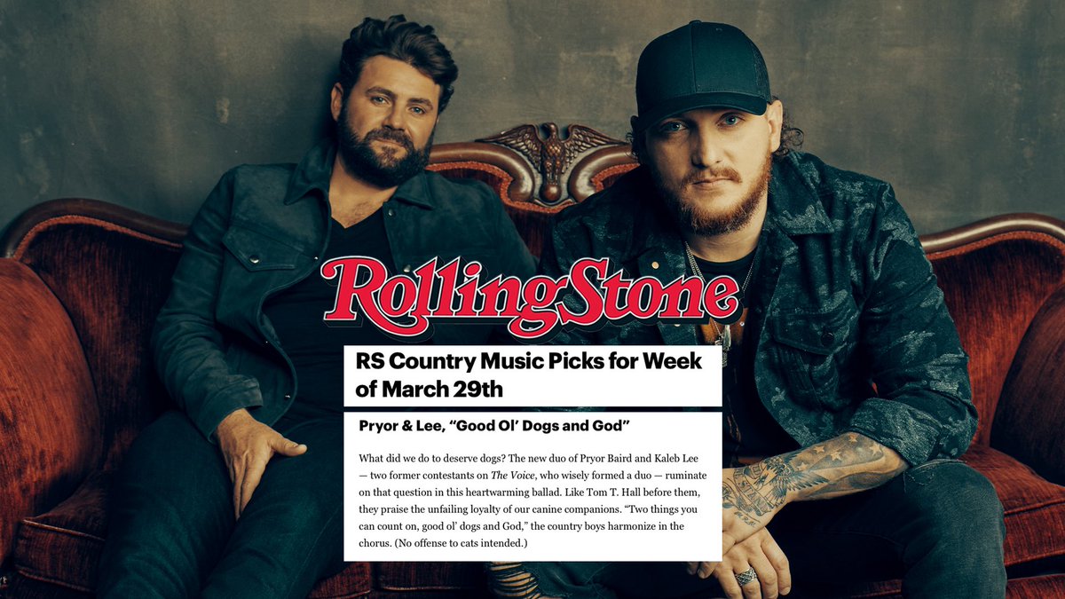 PryorAndLee's tweet photo. What a way to start the week!! Thanks for sharing #GoodOlDogsAndGod @RollingStone @RScountry! Y'all keep streaming!!!! https://t.co/wewxwBxR8u https://t.co/Kpa8v6htsU