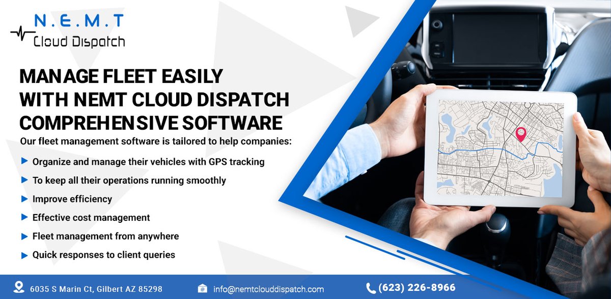 cloud_nemt's tweet image. Manage fleet easily with NEMT Cloud Dispatch Software 
Call Us for a Free Demo: 623-226-8966
Visit Our Website: nemtclouddispatch.com
#clouddispatch #nemtclouddispatch #fleet #nemt #routing