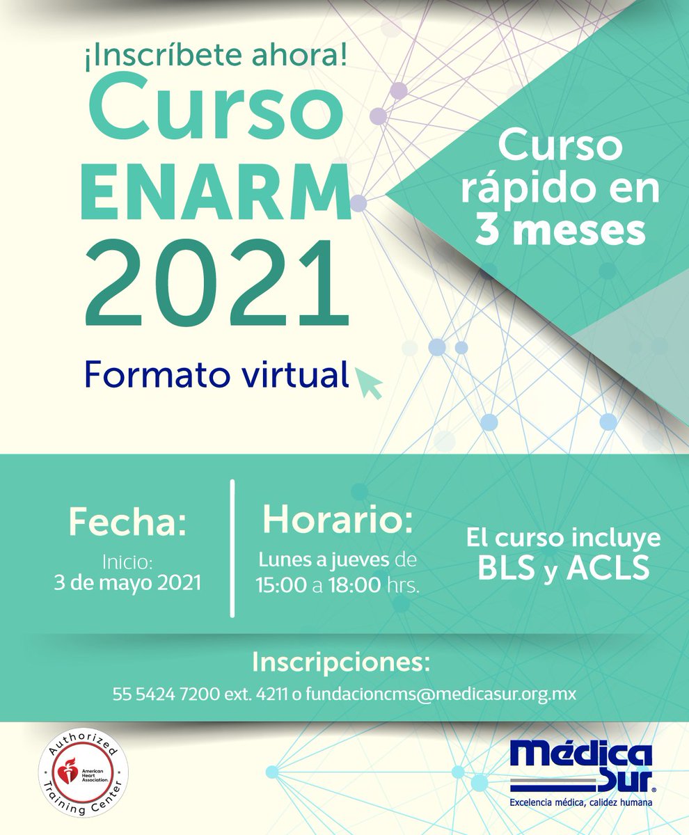 medicasur's tweet photo. Inscríbete al curso online de preparación para el ENARM 2021 y recibe los cursos BLS y ACLS. ¡Iniciamos 3 de mayo! Conoce toda la información aquí: https://t.co/RCwLjQC0Na
#ENARM2021 #ingresoENARM #enseñanzamédica #MédicaSur #medicalstudent #futuredoctor #enarm #retoenarm https://t.co/o10nhZAxKr