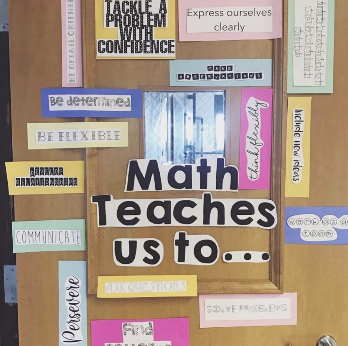 teacher2teacher's tweet photo. 🚪 This isn't just a door to math class – it's a door to new possibilities!

With this display, T @LocalLearners and her Ss explore all the ways that math skills promote lifelong learning skills:

#ITeachMath #CollaborativeLearning #MTBoS https://t.co/KXF5ctmJBE https://t.co/a03KfZcqjG