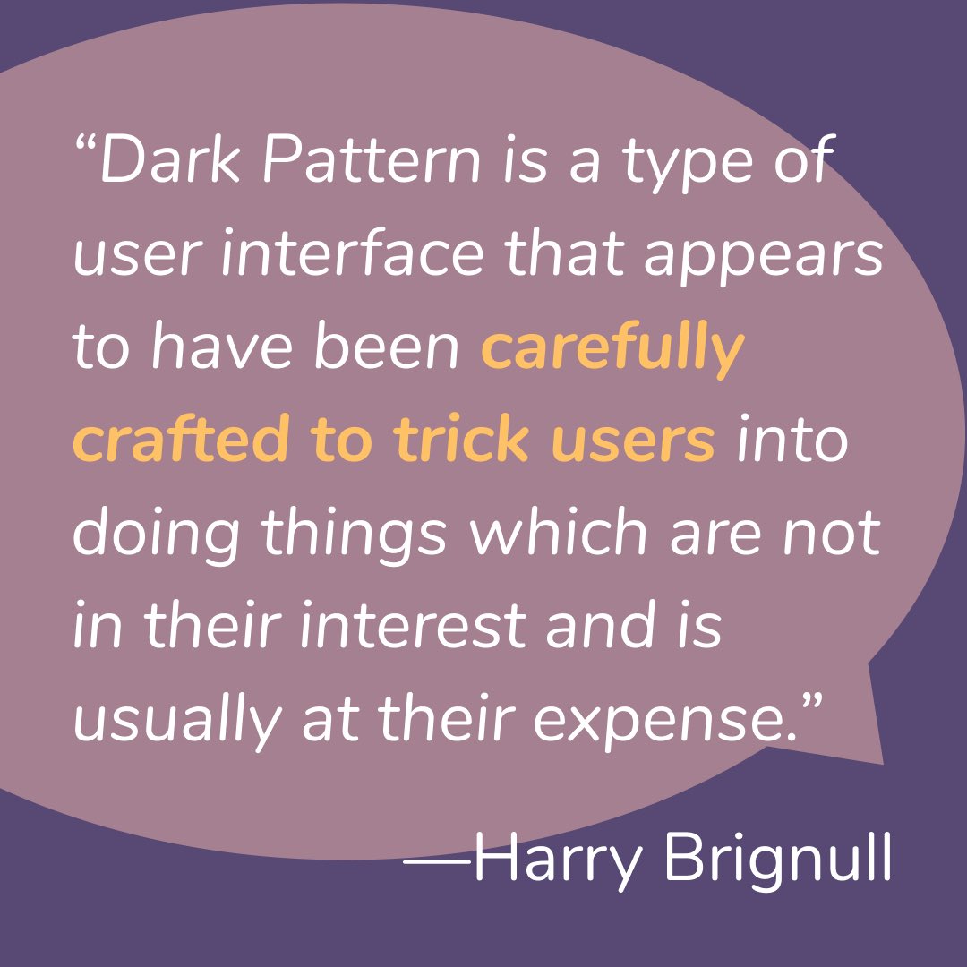 JustMarcellina's tweet photo. Have you ever heard about #DarkPatterns? 💬🪄👀 Or is this concept still covered by the thick layer of mystery? 
#ux #darkux #designthinking https://t.co/VaNWayBh8S