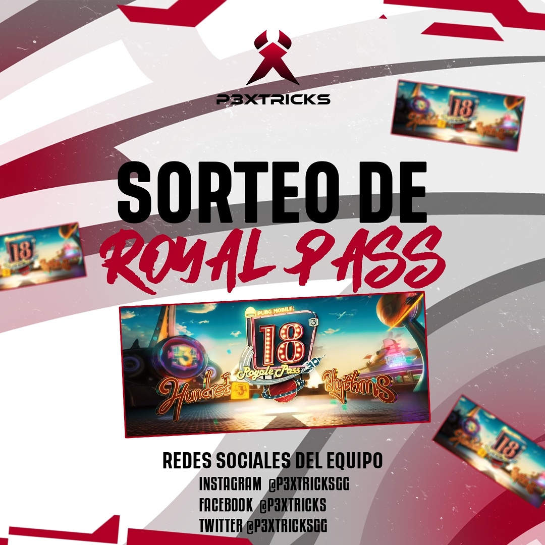 P3XTRICKSgg (@p3xtricks) on Twitter photo Estamos sorteando 3 pass royale !
Seguir las siguientes pasos para participar 🔻
□Seguirnos en nuestras redes sociales
Instagram : <a href="/p3xtricks/">P3XTRICKSgg</a>gg
Facebook: @p3xtricks
Y si todavía no los sigues aquí en twitter🙌🏼
□Tag a 2 amigos en los comentarios
#PUBGMOBILE #pubgmobile Estamos sorteando 3 pass royale !
Seguir las siguientes pasos para participar 🔻
□Seguirnos en nuestras redes sociales
Instagram : <a href="/p3xtricks/">P3XTRICKSgg</a>gg
Facebook: @p3xtricks
Y si todavía no los sigues aquí en twitter🙌🏼
□Tag a 2 amigos en los comentarios
#PUBGMOBILE #pubgmobile
