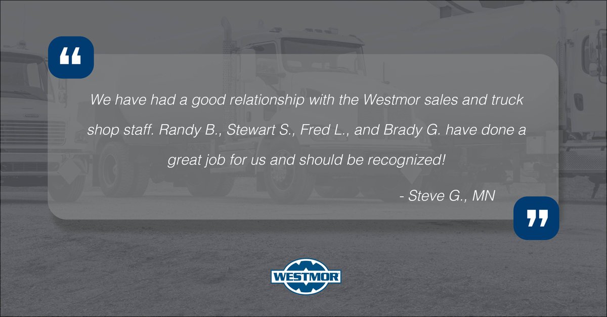 westmorind's tweet photo. Customer relationships mean everything to us. Big shoutout to our sales and truck shop staff! https://t.co/4WM1vksIXM